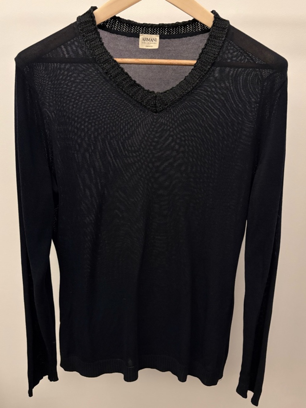 Giorgio Armani Collezioni V-Neck Summer Knit Sweater Sheer Illusion Blue Medium